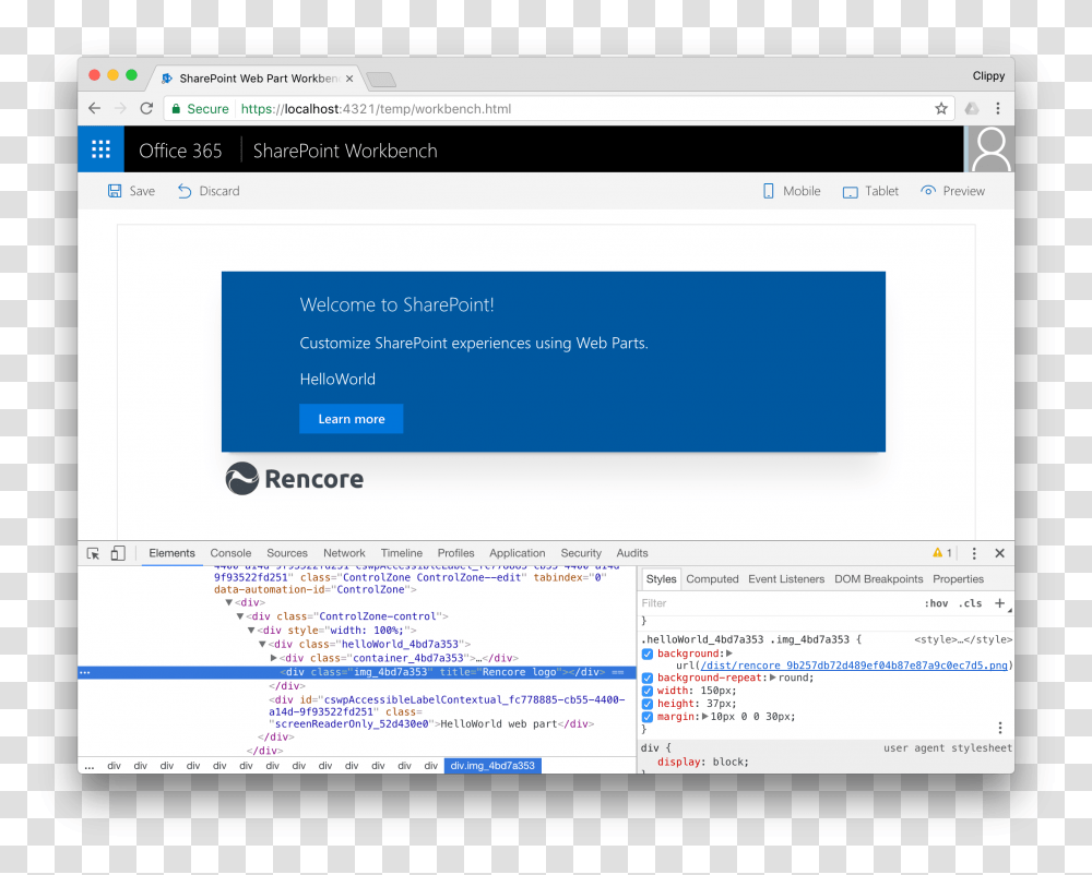 The Css Properties Of A Div With The Rencore Logo Image Sharepoint Css 2017, File, Webpage, Computer, Electronics Transparent Png