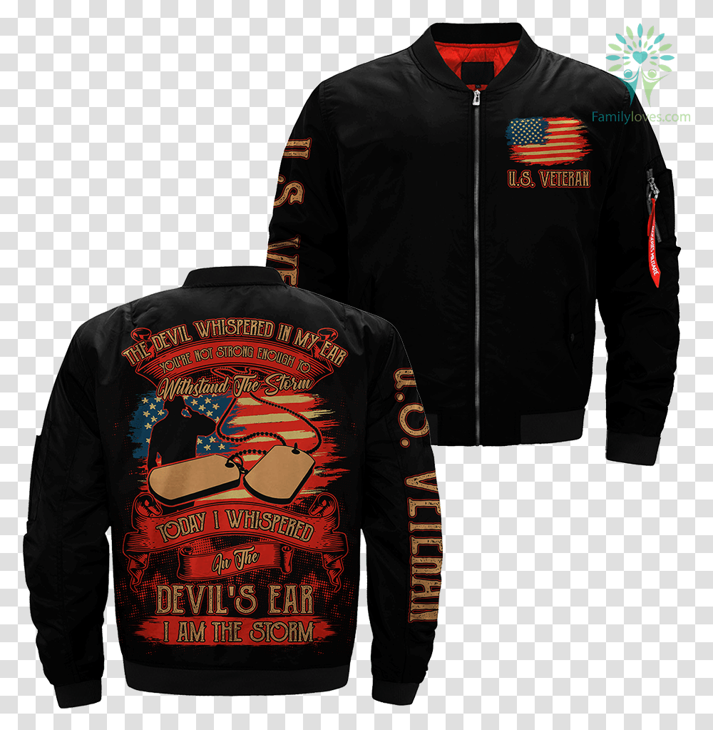 The Devil Whispered In My Ear I Am The Storm Veteran Rather Live On My Feet Than Die, Apparel, Jacket, Coat Transparent Png