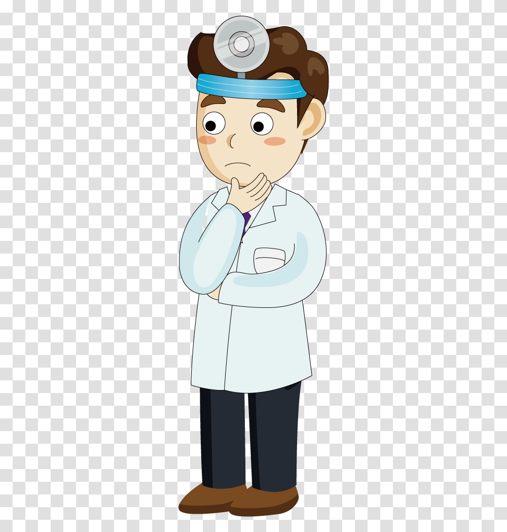 The Doctor Is Thinking Male Doctor Cartoon, Person, Lab Coat, Shirt Transparent Png