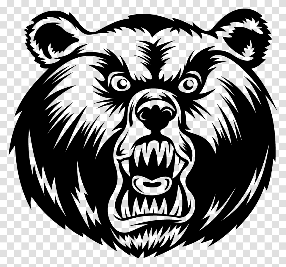 The Face Of An Angry Bear Black Bear Drawing Mascot, Stencil, Mammal, Animal, Wildlife Transparent Png
