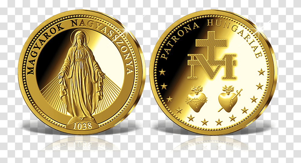 The First Fairmined Medal In Hungary Virgin Mary Gold, Clock Tower, Architecture, Building, Coin Transparent Png
