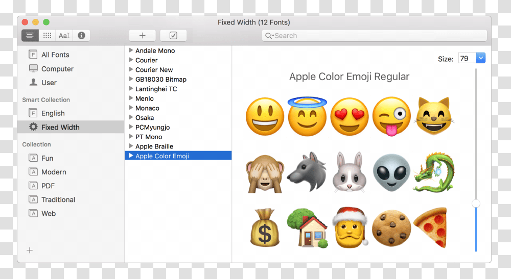 The Font Book Window Showing The Apple Color Emoji Apple Emoji Font, Animal, File, Pet Transparent Png