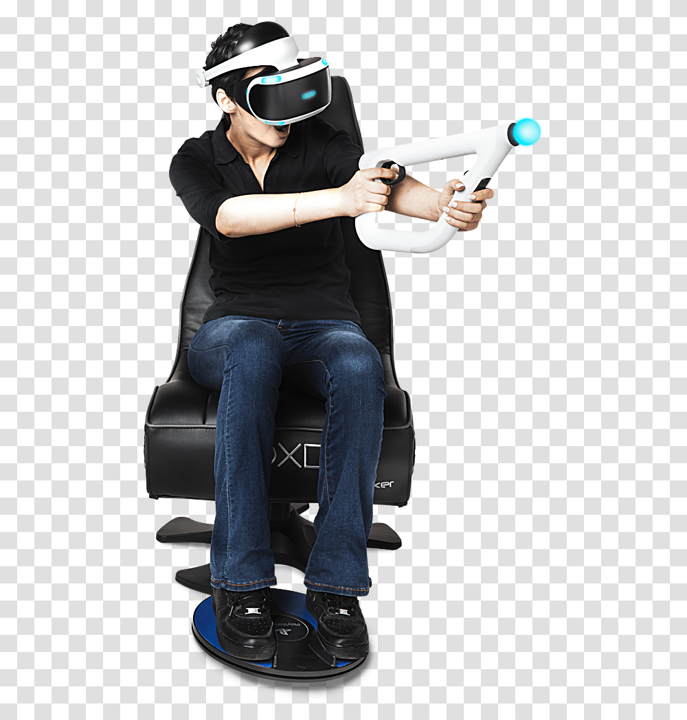 The Foot Motion Controller For Playstation Vr Sitting, Person, Helmet, Furniture Transparent Png