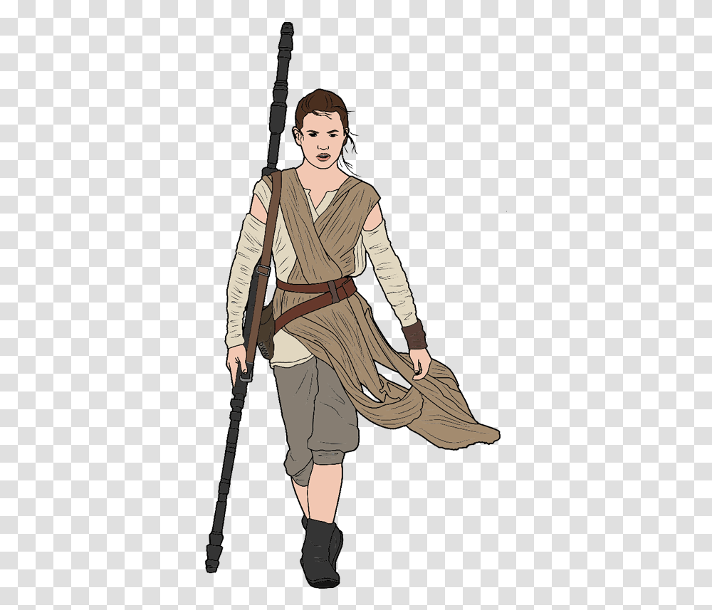 The Force Awakens Clip Art Image Rey Star Wars Animated, Person, Dress, Female Transparent Png