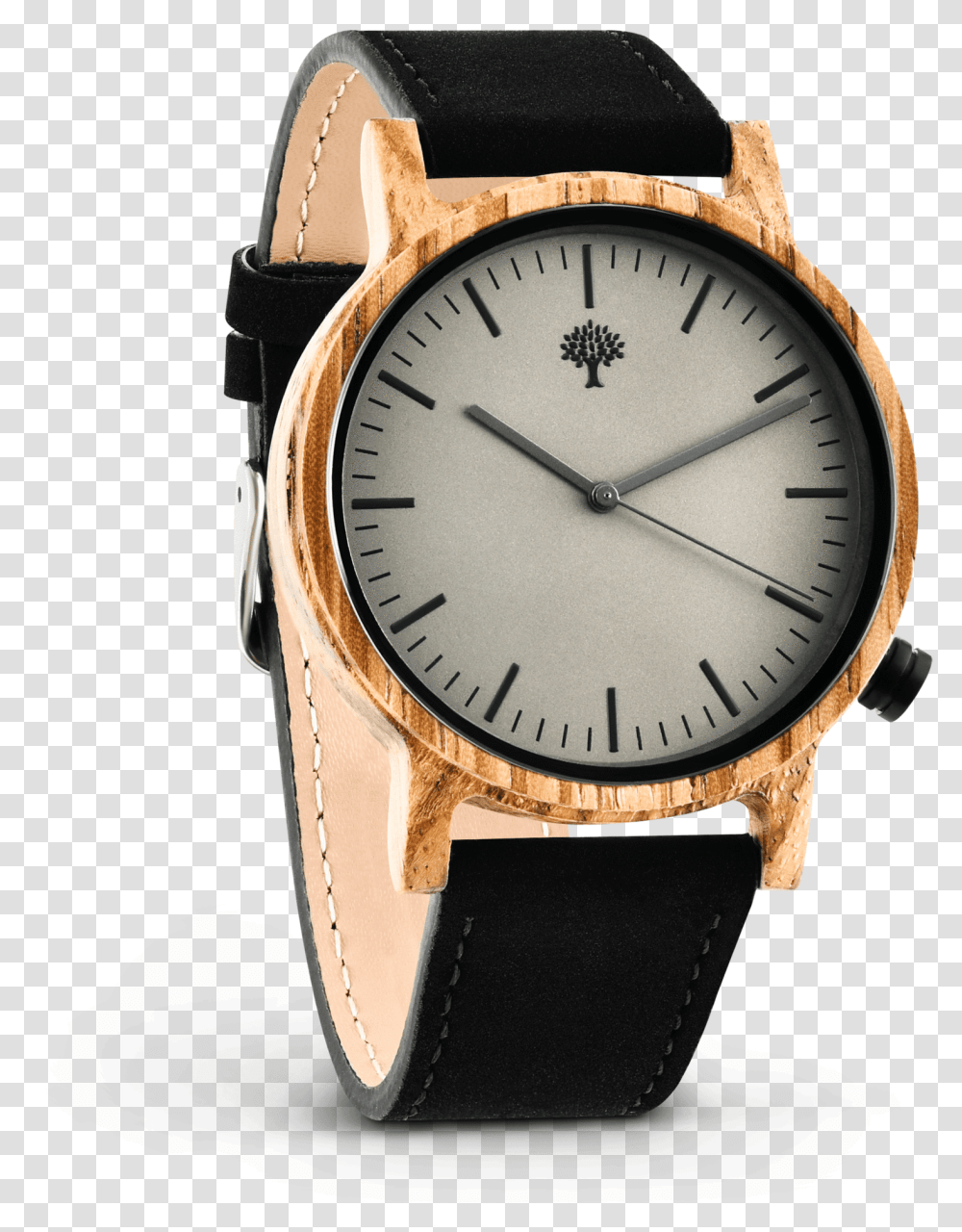 The Gaston Wood Watch Zebra Wood Black Leather Analog Watch, Wristwatch, Clock Tower, Architecture, Building Transparent Png