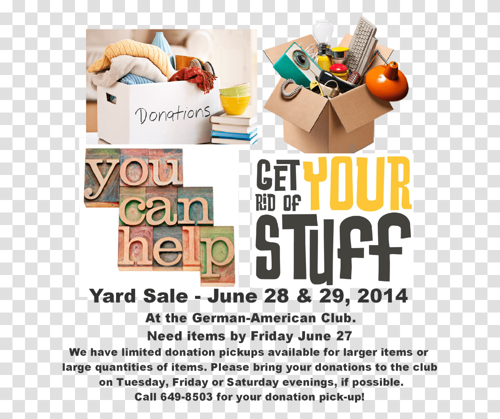 The German American Social Club Is Having A Yard Sale Donations Needed For Yard Sale, Poster, Advertisement, Flyer, Paper Transparent Png