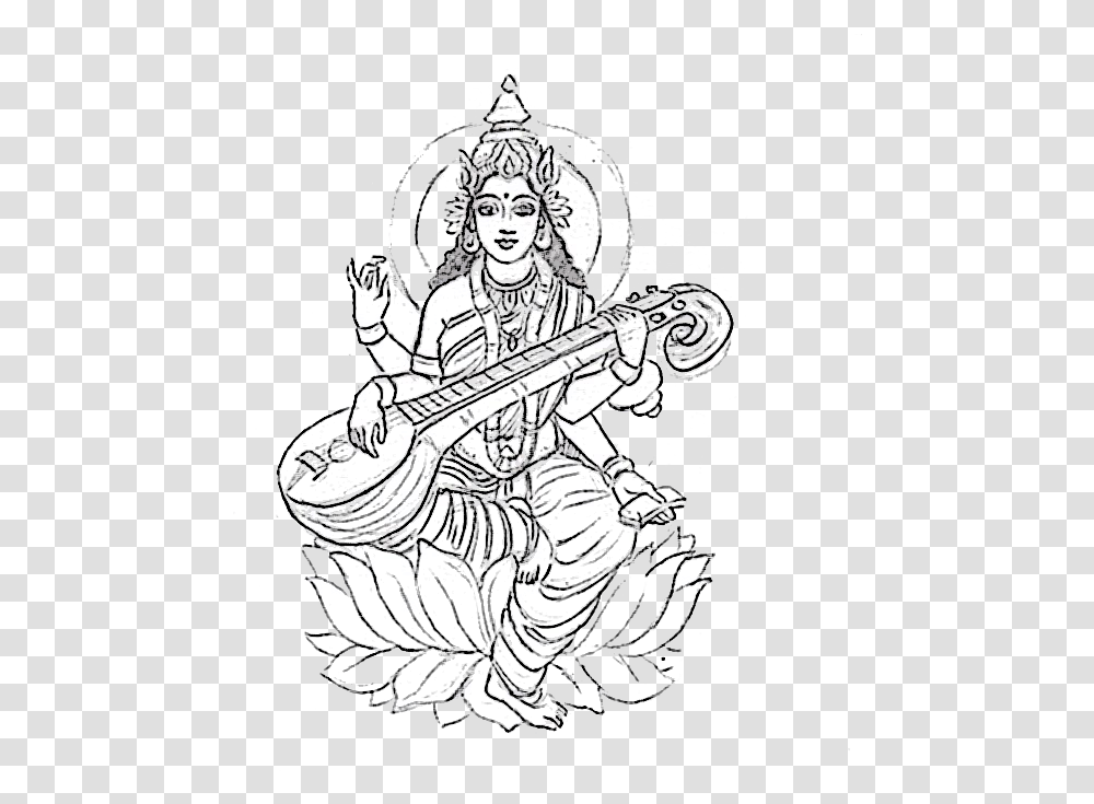 The Goddess Saraswati Saraswati Black And White, Leisure Activities, Guitar, Musical Instrument, Person Transparent Png