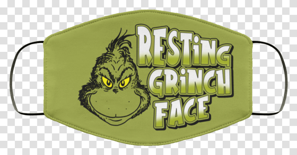 The Grinch Face Mask Resting Washable Reusable Happy, Label, Text, Meal, Dish Transparent Png