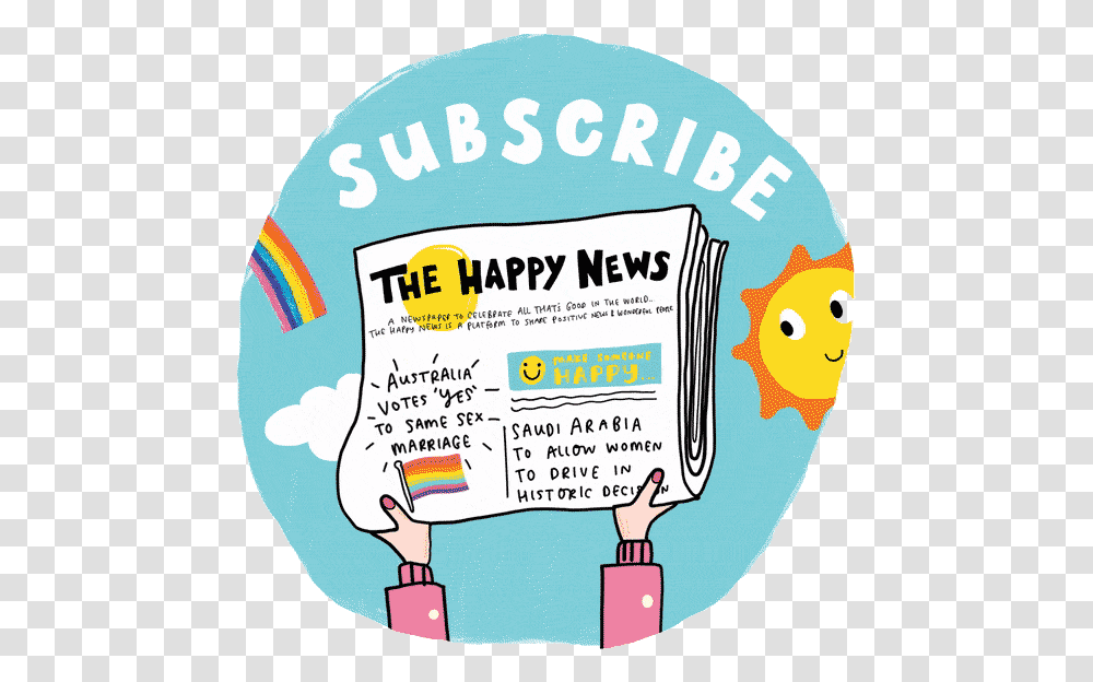 The Happy Newspaper Subscription Happy Newspaper, Label, Text, Sticker, Logo Transparent Png