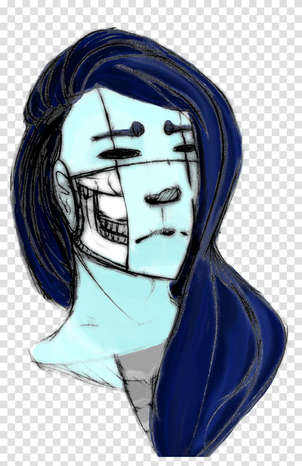 The Head And Neck Of A Blue Man With Long Hair Sketch Transparent Png