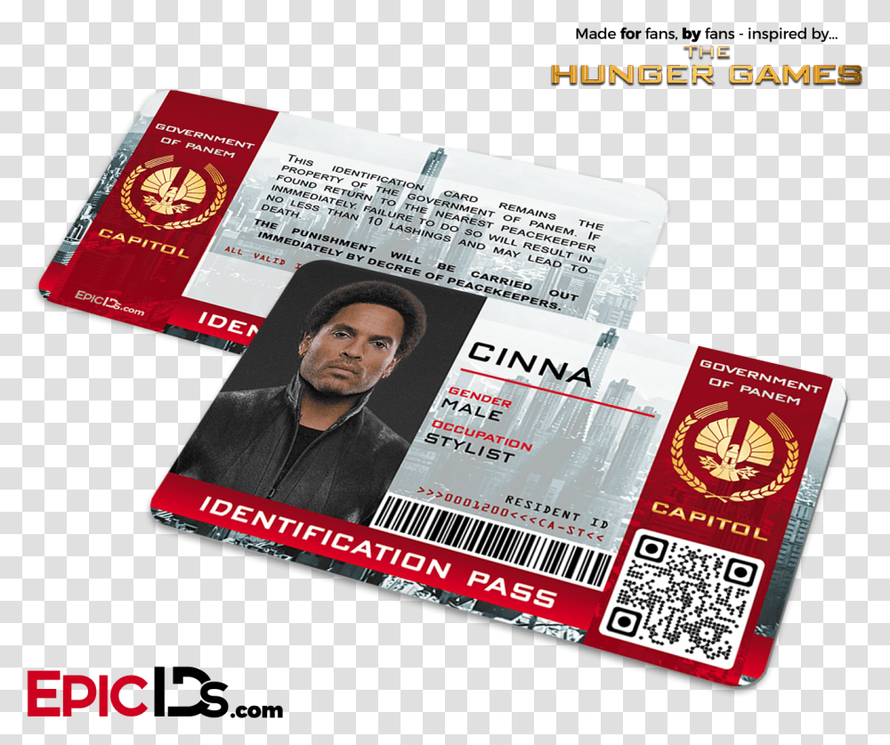 The Hunger Games Inspired Capitol Identification Card Cinna Hunger Games Id Card, Text, Person, Human, Flyer Transparent Png