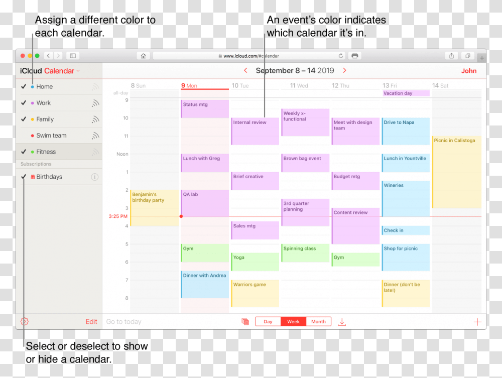 The Icloud Calendar Window With Several Calendars Calendar On Classification Of Computer, Monitor, Screen, Electronics Transparent Png