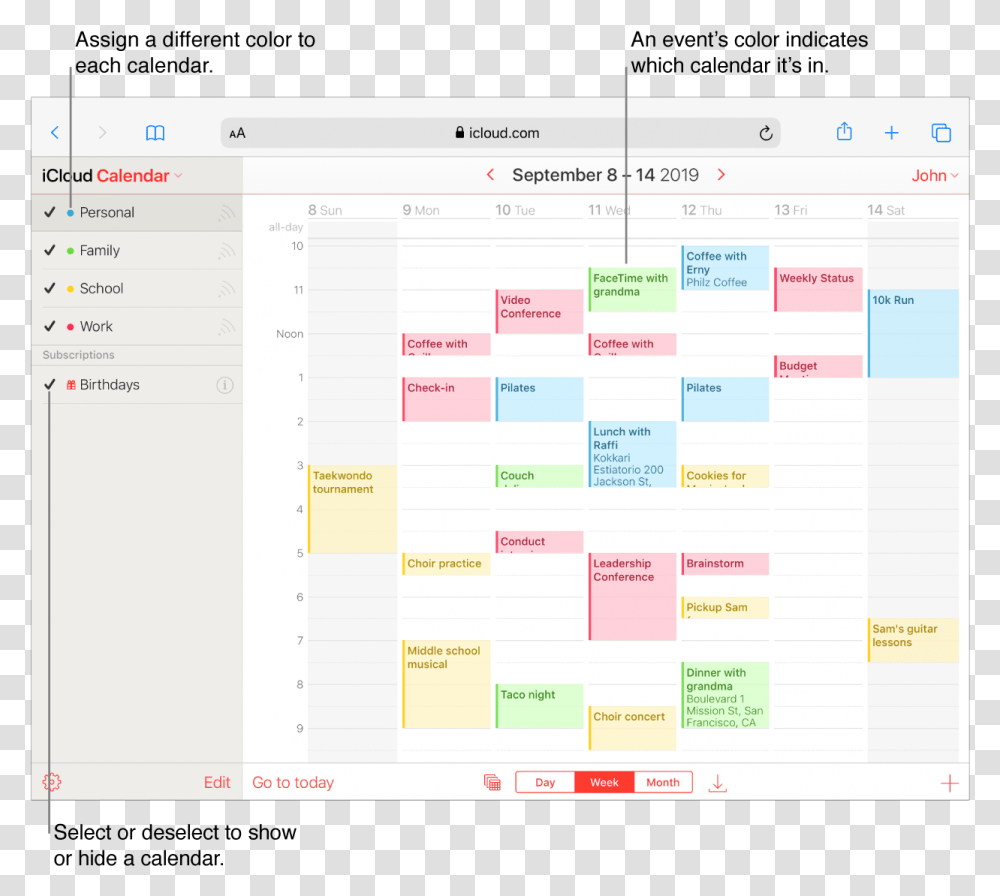 The Icloud Calendar Window With Several Calendars Calendario Apple, Monitor, Screen, Electronics Transparent Png