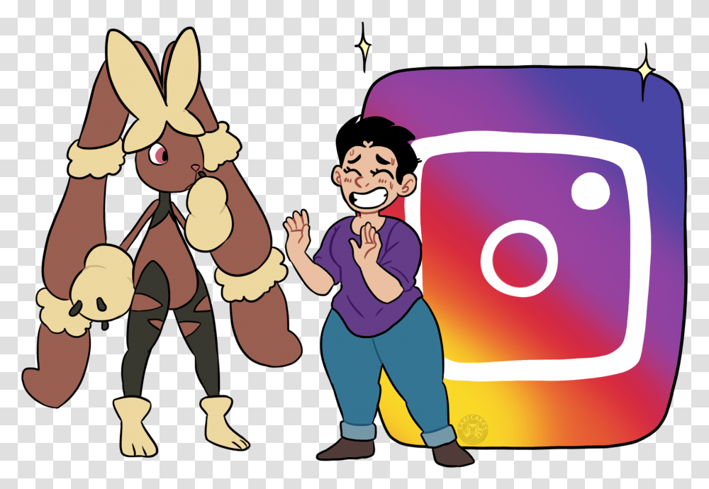 The Instagram Logo Being Protected By Sakicakes While Cartoon, Person, People, Face, Pants Transparent Png
