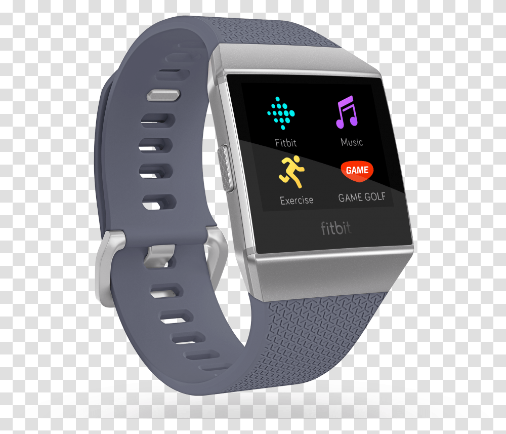 The Ionic Has All The Bells And Whistles Attached Fitbit Nest, Wristwatch, Digital Watch, Tape Transparent Png