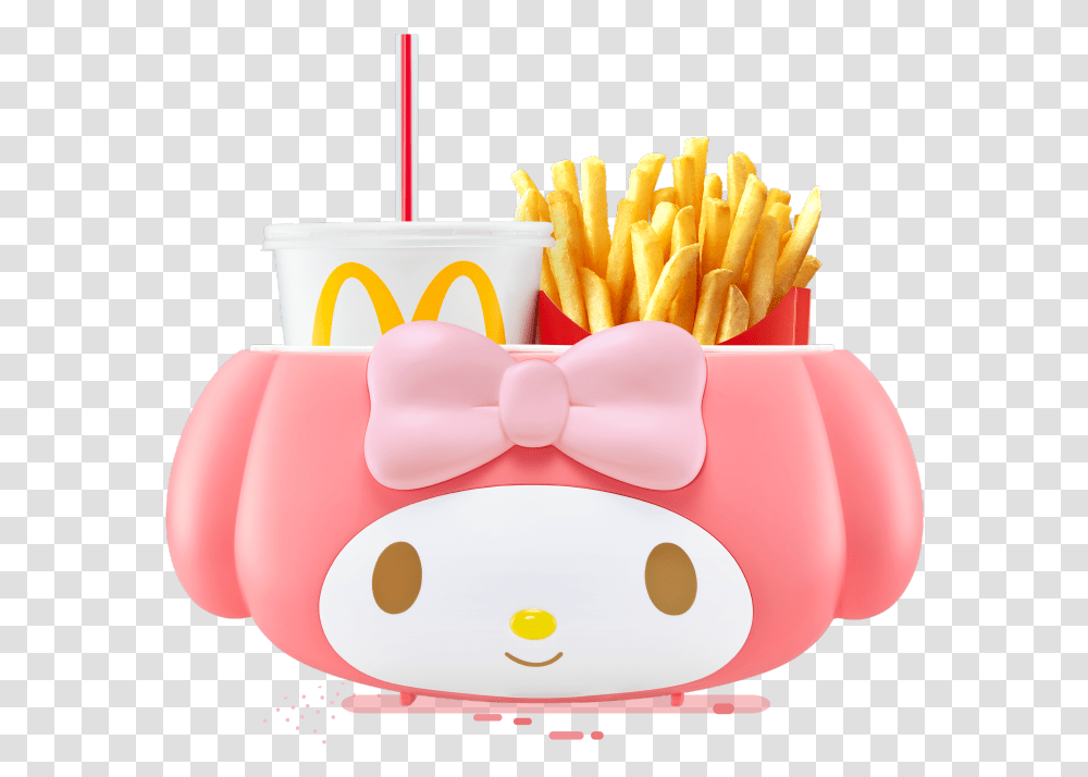 The Lovely And Pink My Melody Is Now A Handy Holder My Mcdonald My Melody Food Holder, Birthday Cake, Dessert, Fries Transparent Png