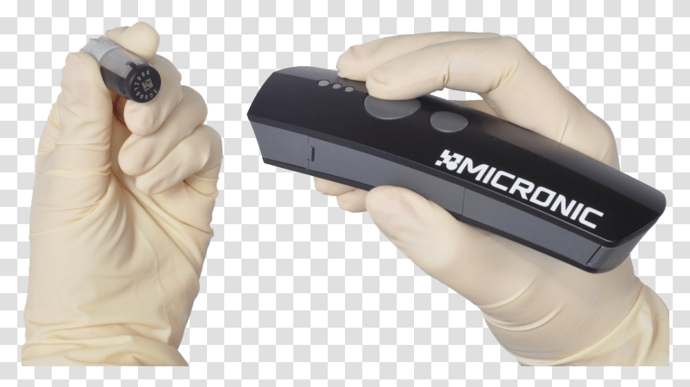 The Micronic Handheld Wireless Mini Being Used To Scan Micronic Barcode Scanner, Person, Human, Electronics Transparent Png