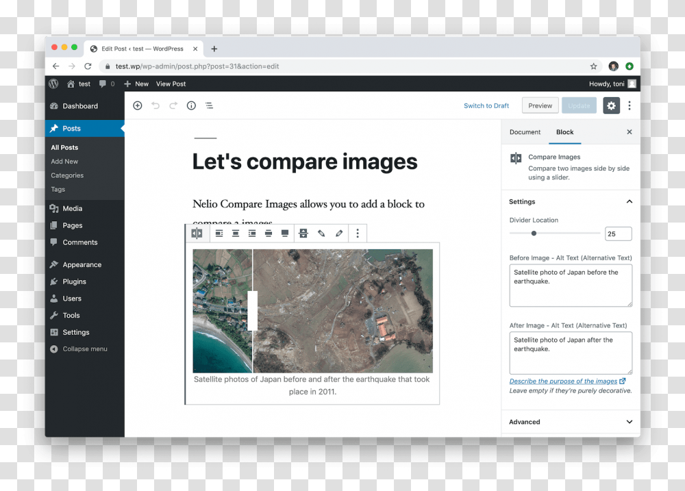 The Nelio Compare Images Block Allows You To Indicate Wordpress Full, File, Webpage, Outdoors Transparent Png