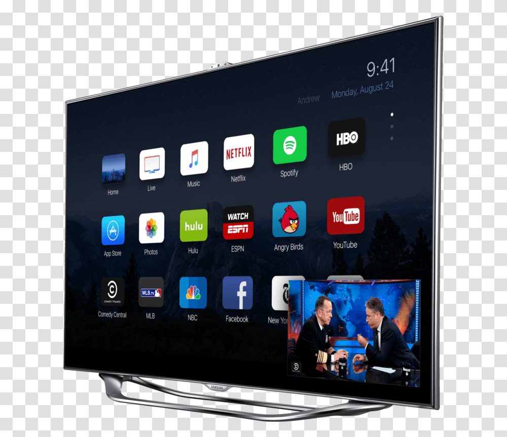 The New Apple Tv Running Ios 9 Looks Gorgeous Much Is An Apple Tv, Person, Human, Electronics, Monitor Transparent Png
