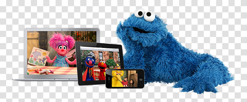 The New Sesame Go Video On Demand Service Gives Kids Cookie Monster Looking To The Left, Electronics, Computer, Teddy Bear, Toy Transparent Png