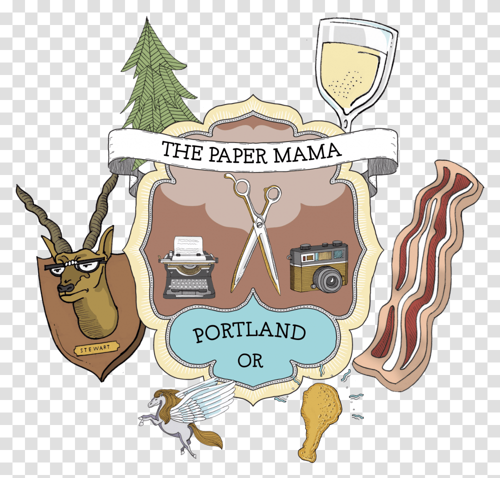 The Paper Mama Family Crest Thepapermama Cartoon, Label, Beverage, Alcohol Transparent Png