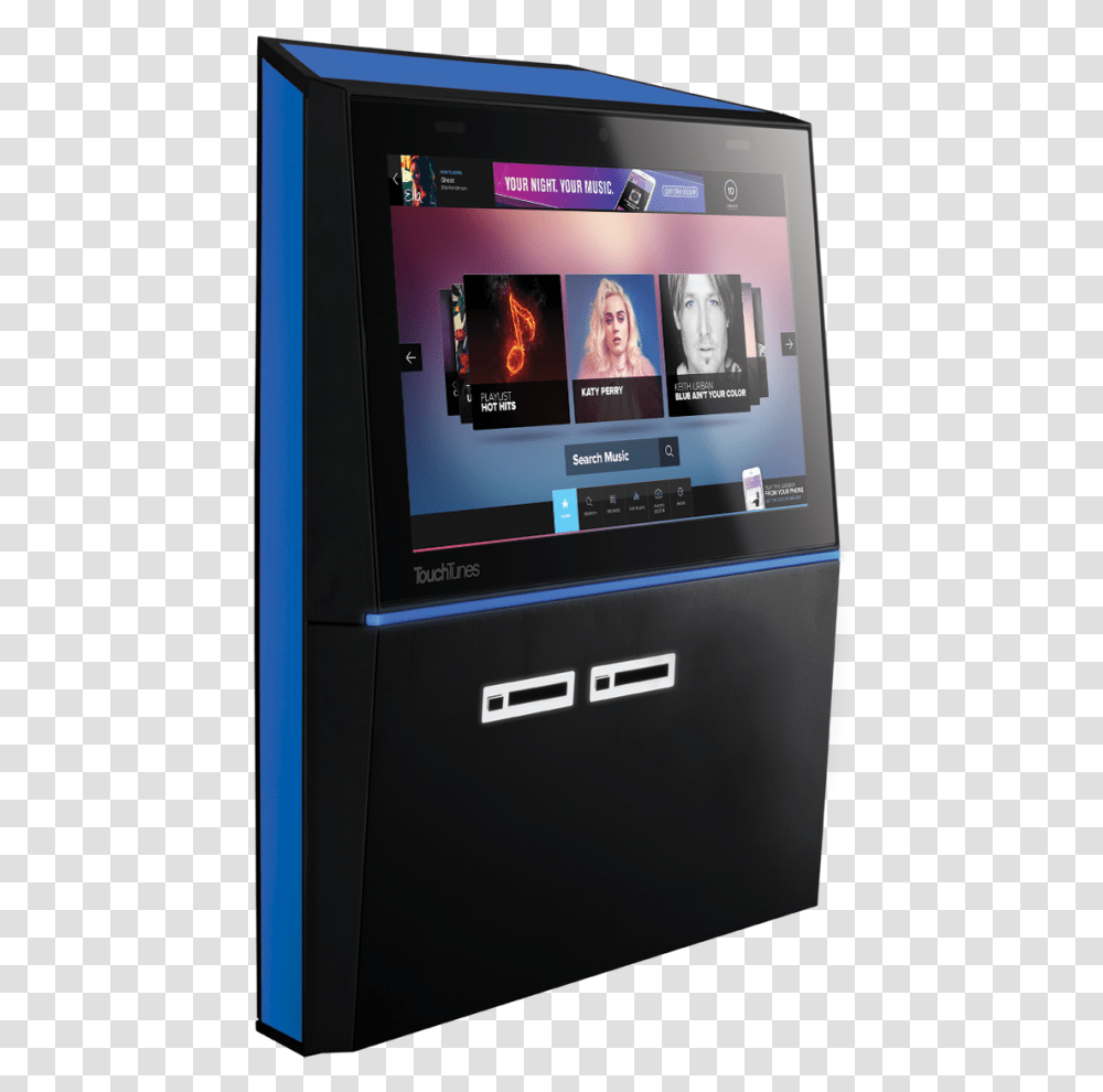 The Playdium Is The Smaller Of Touchtunes Electronics, Kiosk, Screen, Monitor, Display Transparent Png