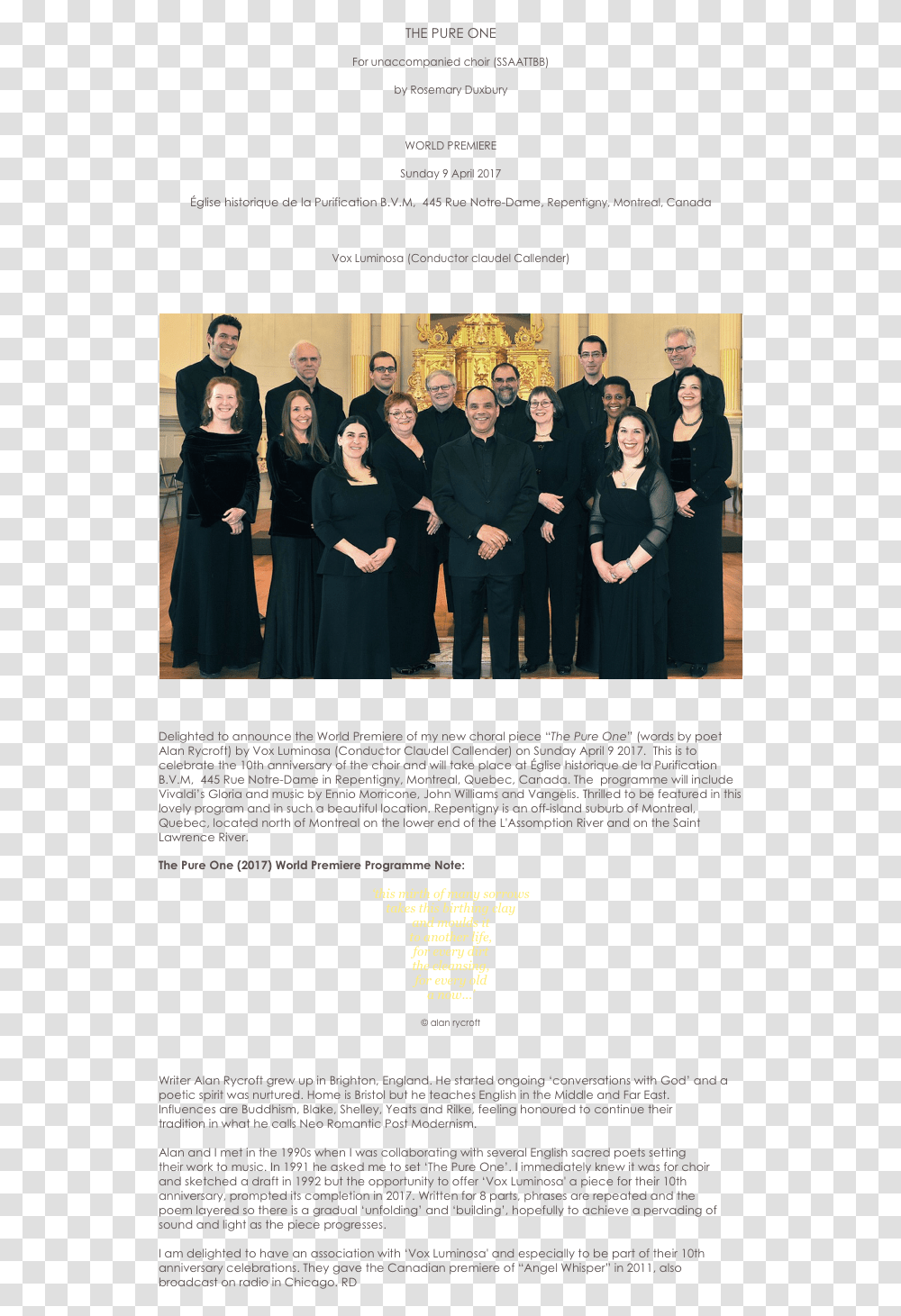 The Pure Onefor Unaccompanied Choirby Rosemary Duxburyworld Priesthood, Person, Female, People Transparent Png