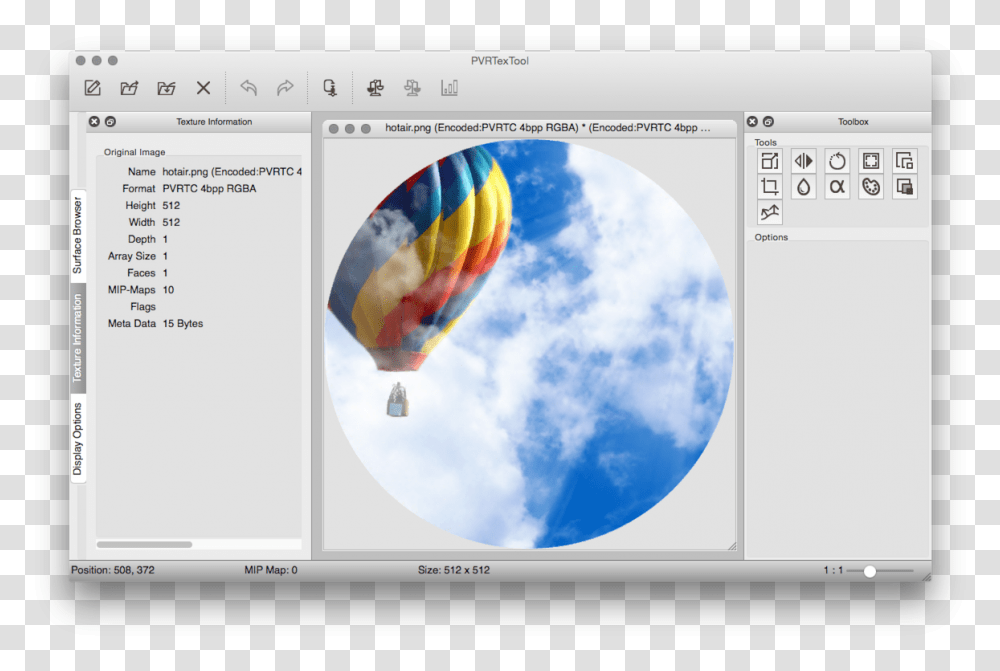 The Pvrtextoolgui From Imagination Technologies Allows Hot Air Balloon, Monitor, Screen, Electronics, Display Transparent Png