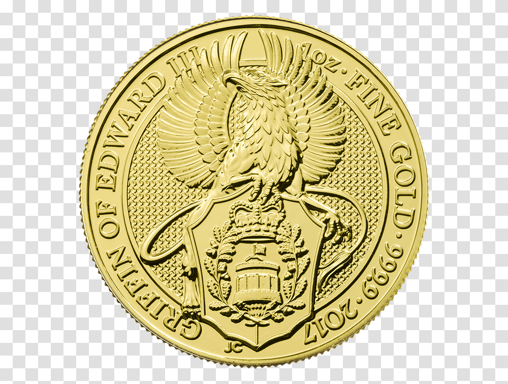 The Queen's Beasts 2017 The Griffin 1 Oz Gold Coin Uk Bullion Gold Coins, Money, Bird, Animal, Rug Transparent Png