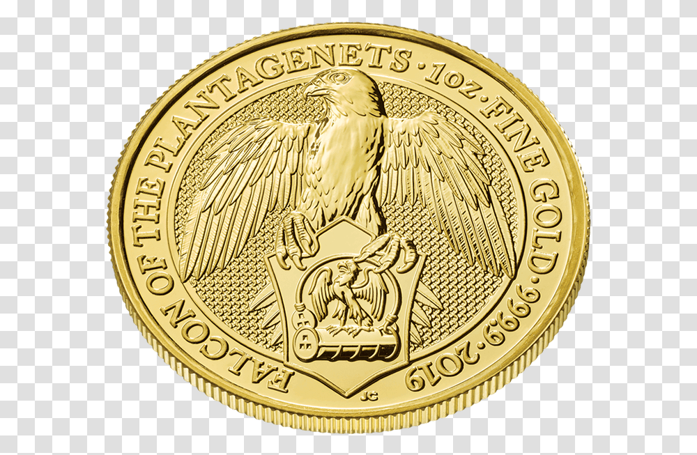 The Queen's Beasts 2019 Falcon 1 Oz Gold Coin Uk Bullion Gold Coins, Money, Tiger, Wildlife, Mammal Transparent Png