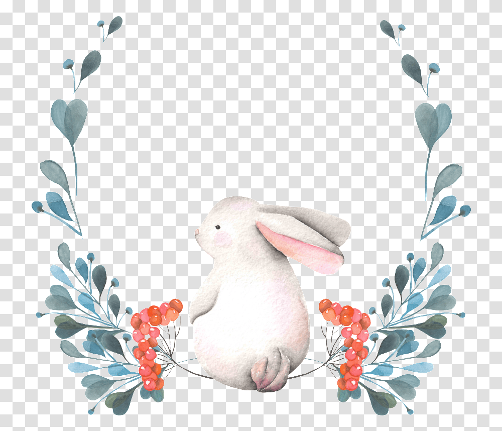 The Rabbit Hand Painted Back Seated Illustration, Floral Design, Pattern Transparent Png