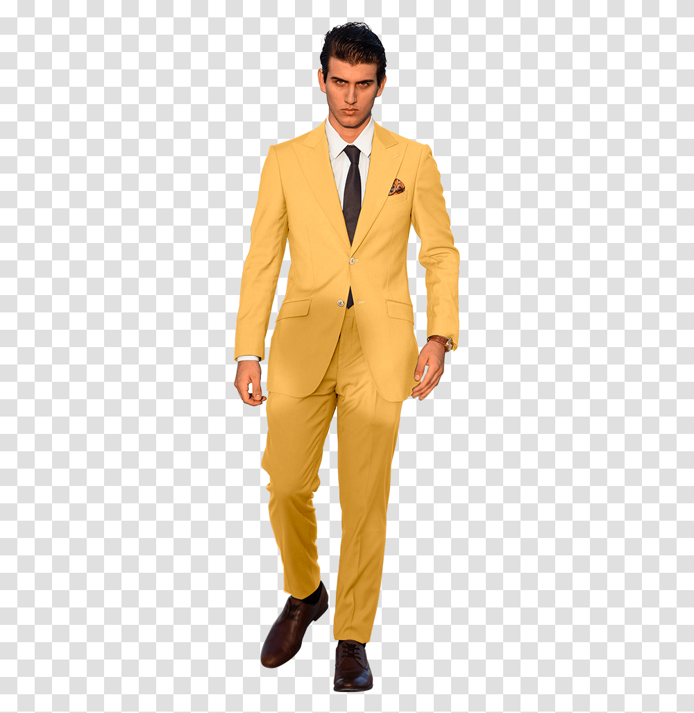 The Regal Soft Yellow Suit Yellow Suit, Clothing, Overcoat, Tie, Person Transparent Png