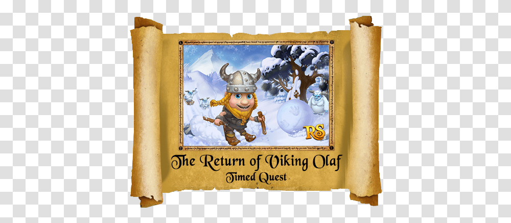 The Return Of Viking Olaf Cartoon, Text, Outdoors, Plant, Quilt Transparent Png