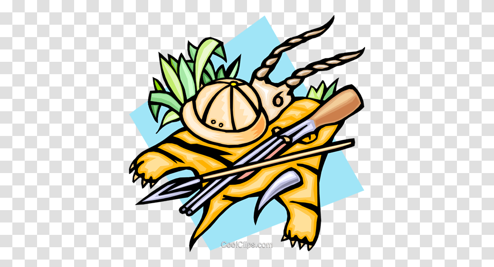 The Safari With Tiger Skin Spear And Gun Royalty Free Vector Clip, Arrow, Leisure Activities, Weapon Transparent Png
