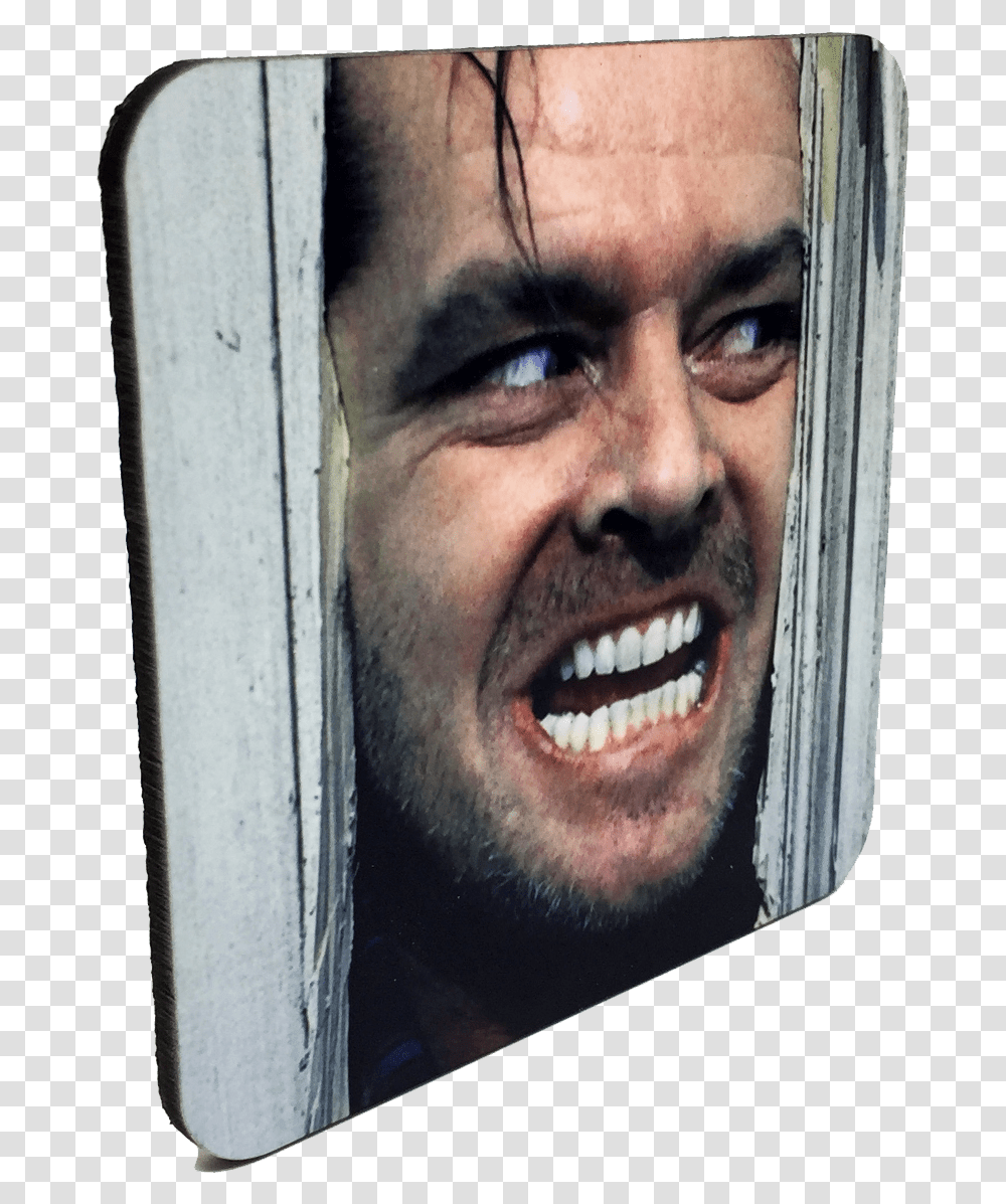 The Shining Here S Johnny Drink Coaster Shining Movie Poster Jack Nicholson Kubrick Head Face Person Teeth Transparent Png Pngset Com