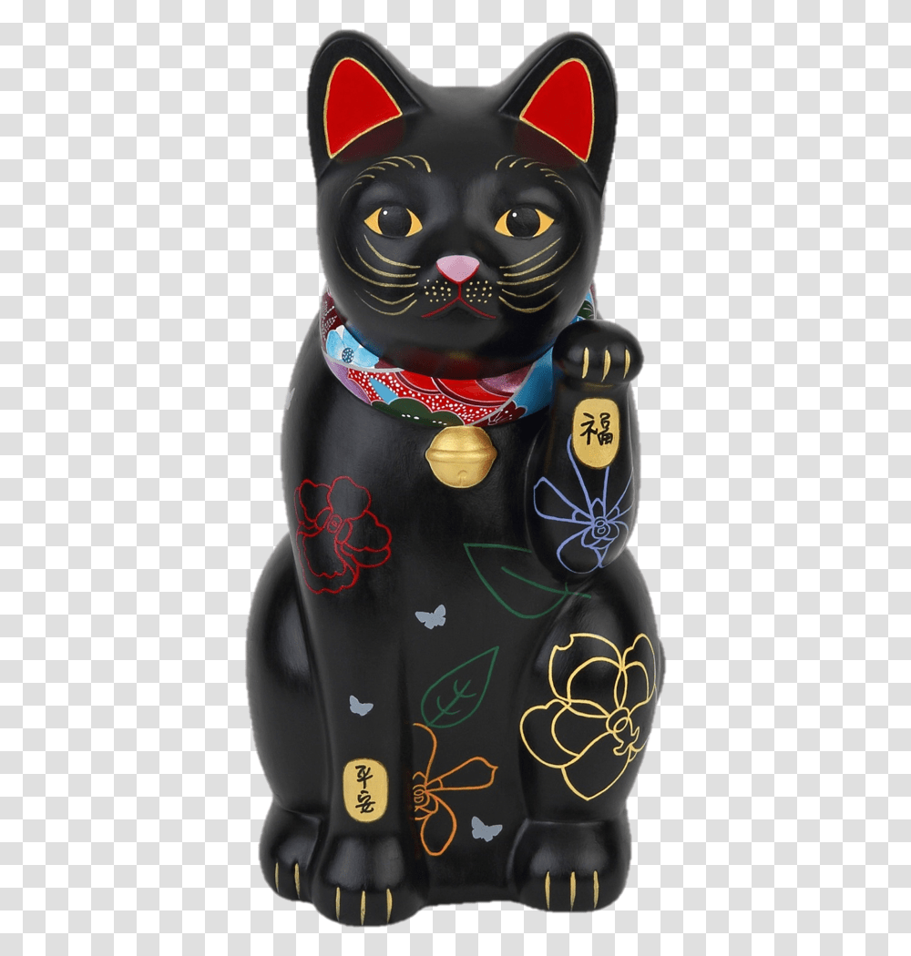 The Singapore Night Orchid Lucky Cat Black Cat, Toy, Figurine Transparent Png