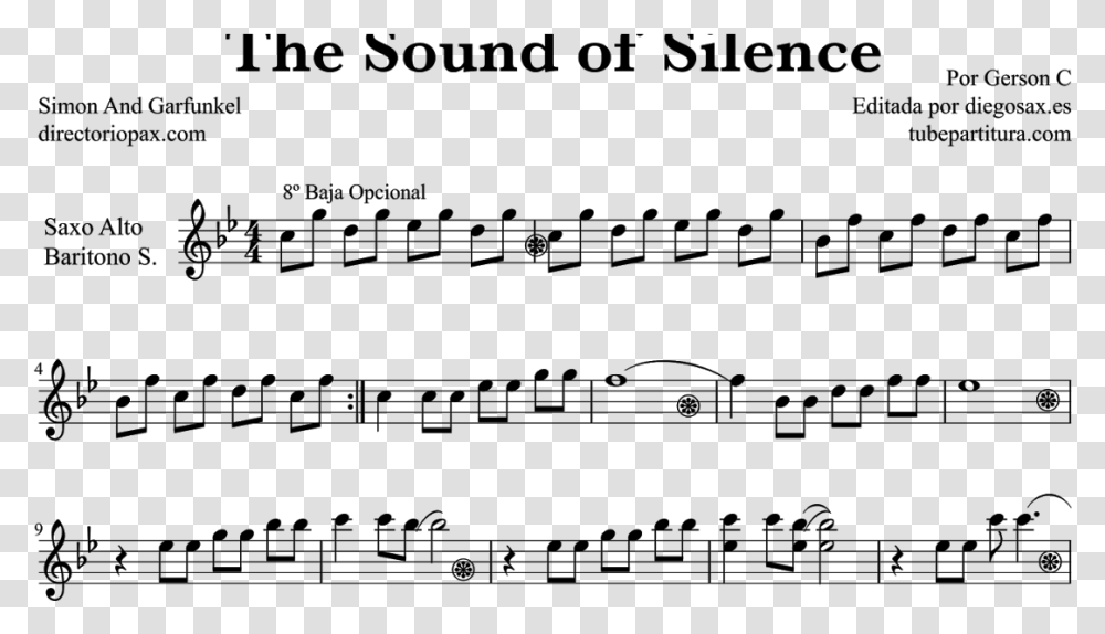 The Sound Of Silence By Simon And Garfunkel Sheet Music Sound Of Silence Partitura Sax Alto, Gray, World Of Warcraft Transparent Png