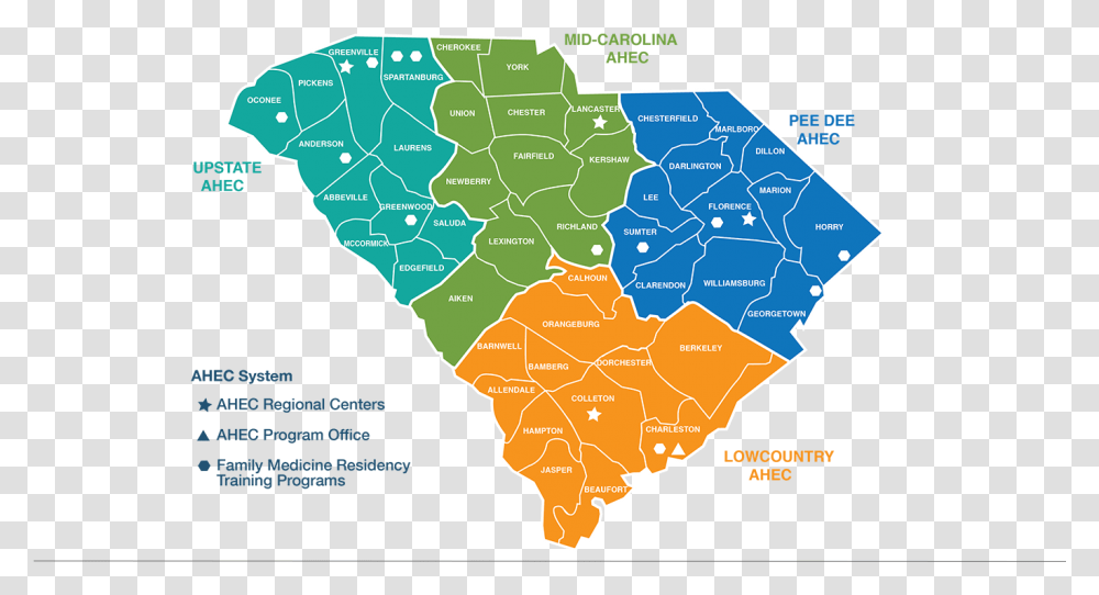 The South Carolina Ahec System Consists Of The Program Regions Of Sc, Plot, Map, Diagram, Atlas Transparent Png