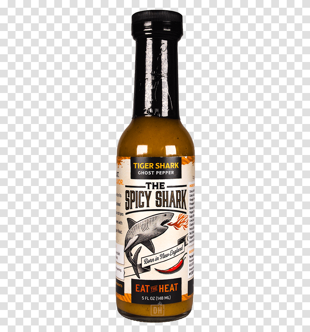The Spicy Shark Tiger Shark Ghost Pepper Hot Sauce Beer Bottle, Alcohol, Beverage, Drink, Lager Transparent Png