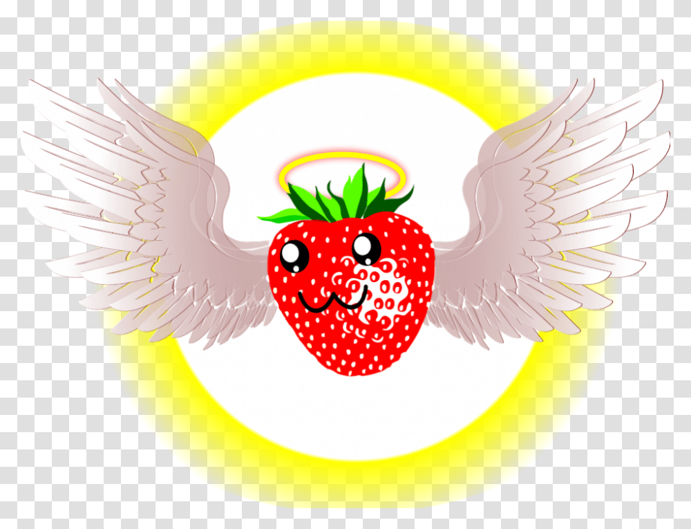 The Strawberry Angel With A Smiley Face Halo Strawberry Strawberry, Fruit, Plant, Food, Bird Transparent Png