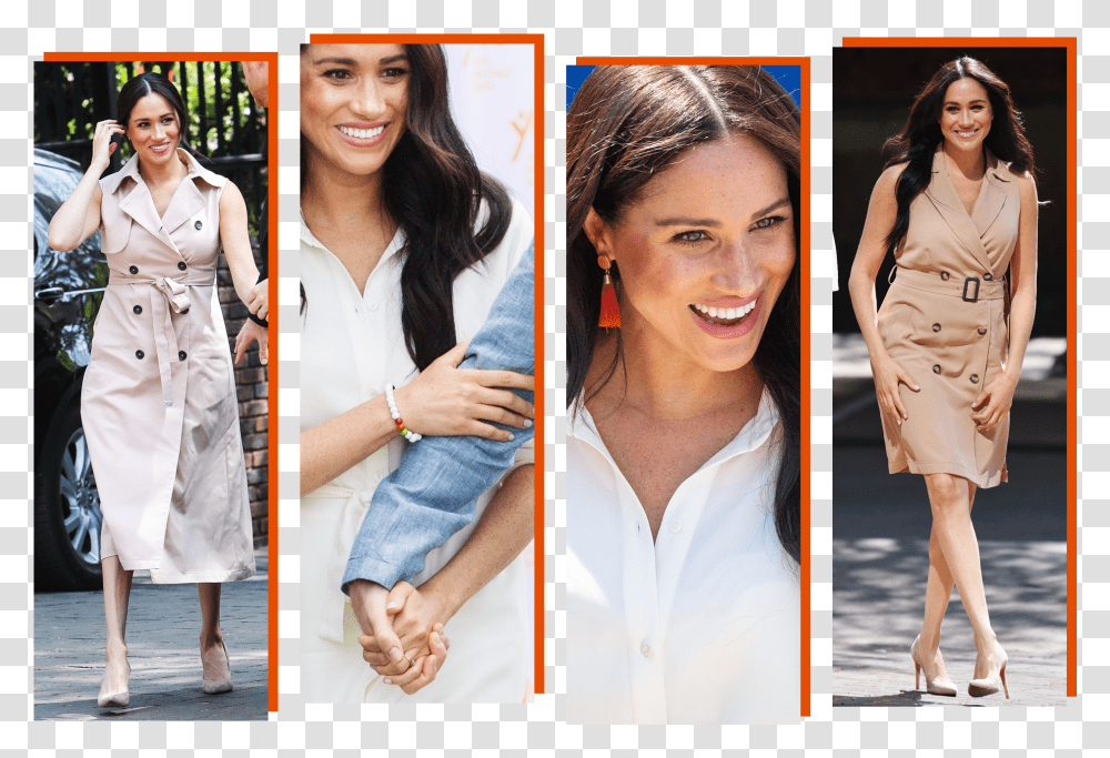 The Subtle Message Of Meghan Markles South Africa Tour Style Meghan Markle Dress, Collage, Poster, Advertisement, Person Transparent Png