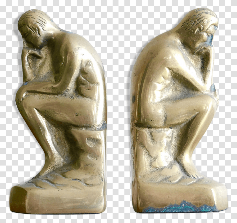 The Thinker By Rodin Brass Bookends 60 Years, Figurine, Pet, Animal, Cat Transparent Png