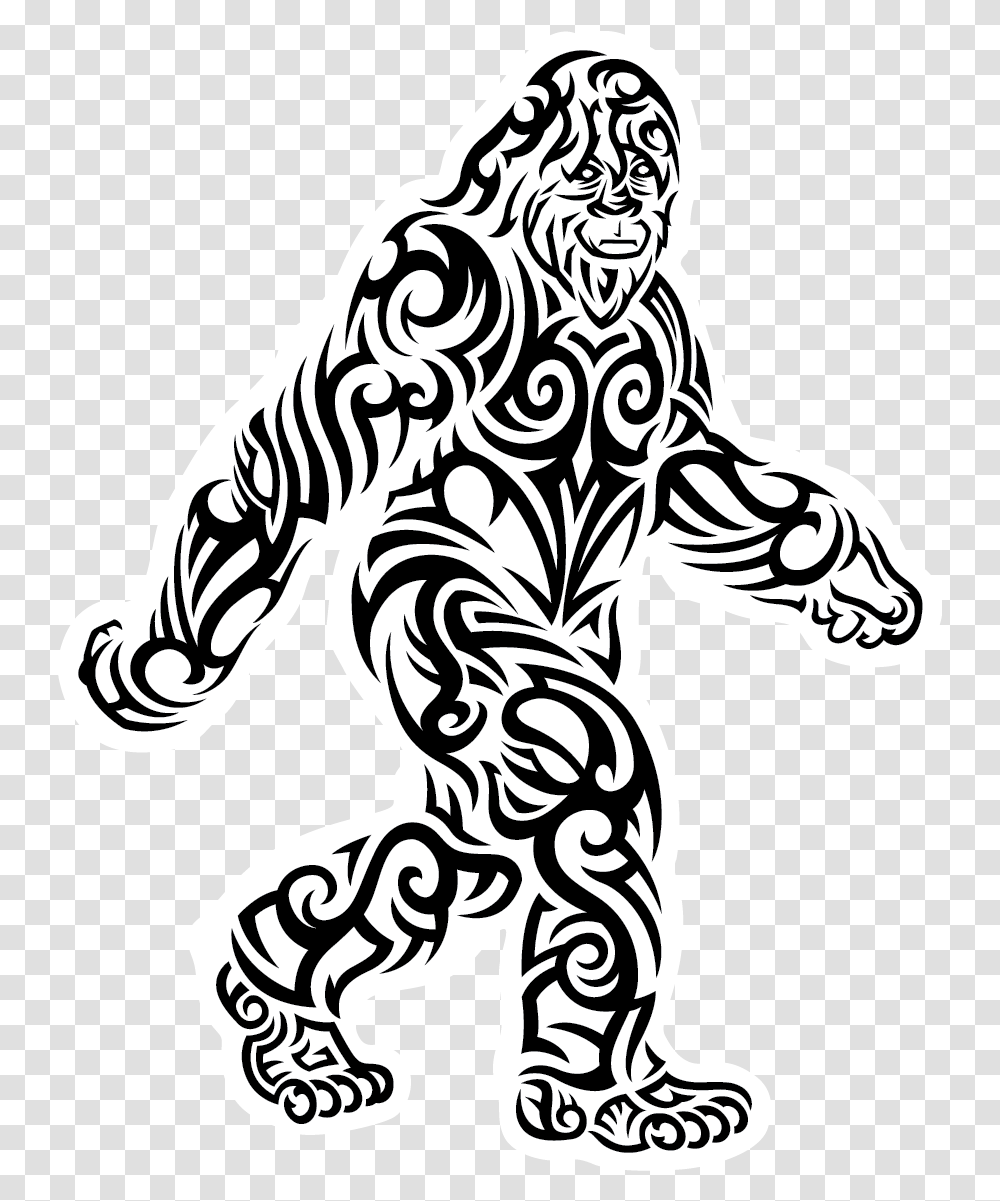 The Tribal Bigfoot Stroll Sticker Bigfoot Black And White, Statue, Sculpture, Art, Stencil Transparent Png