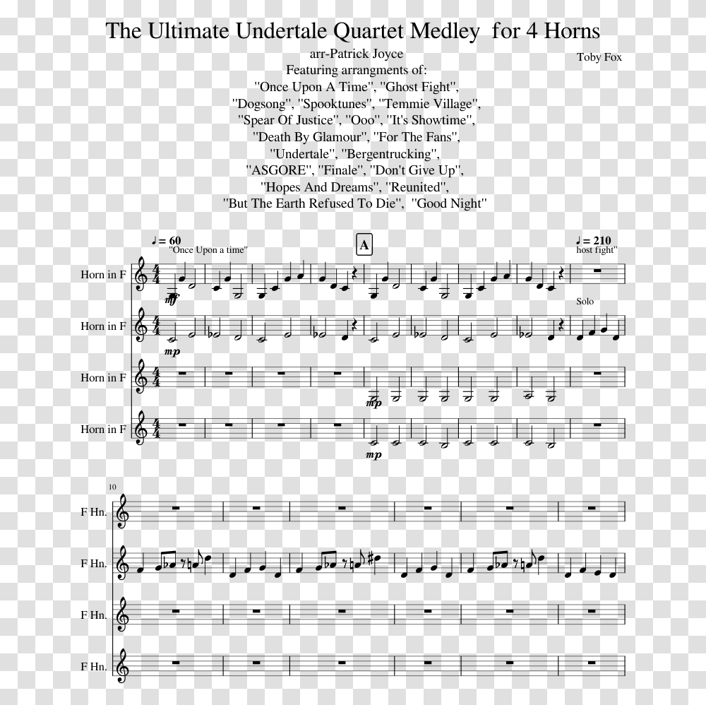 The Ultimate Undertale Quartet Medley For 4 Horns Sheet Undertale Theme French Horn, Gray, World Of Warcraft Transparent Png
