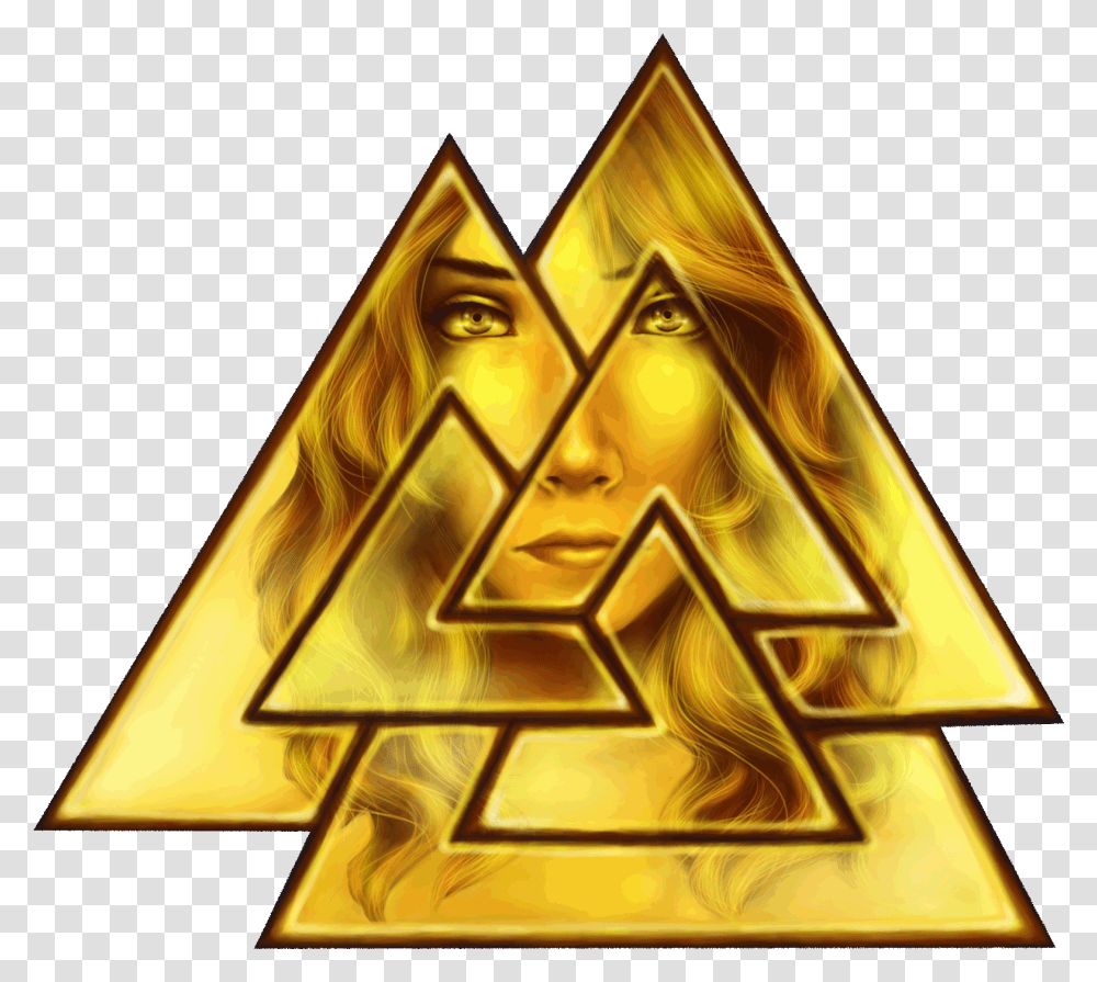 The Unbinding Of Fenrir Or He's Symbol Clipart Valhalla Rune, Gold, Triangle, Person, Human Transparent Png
