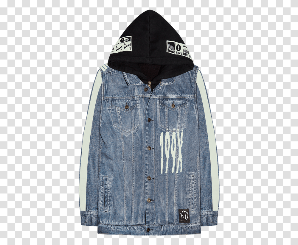 The Weeknd Celebrity Tour Merch Xo Scanners Hooded Denim Jacket Weeknd 199x Jacket, Clothing, Apparel, Pants, Jeans Transparent Png