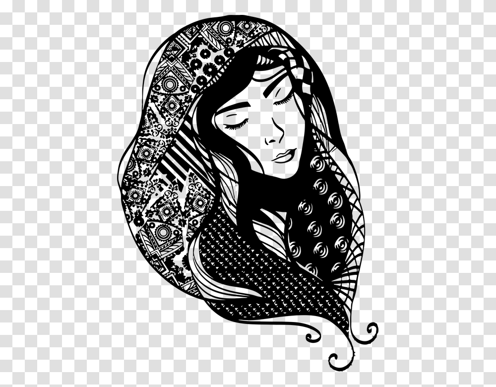The White Scarf Women Scarf Illustration Black And White, Gray, World Of Warcraft Transparent Png