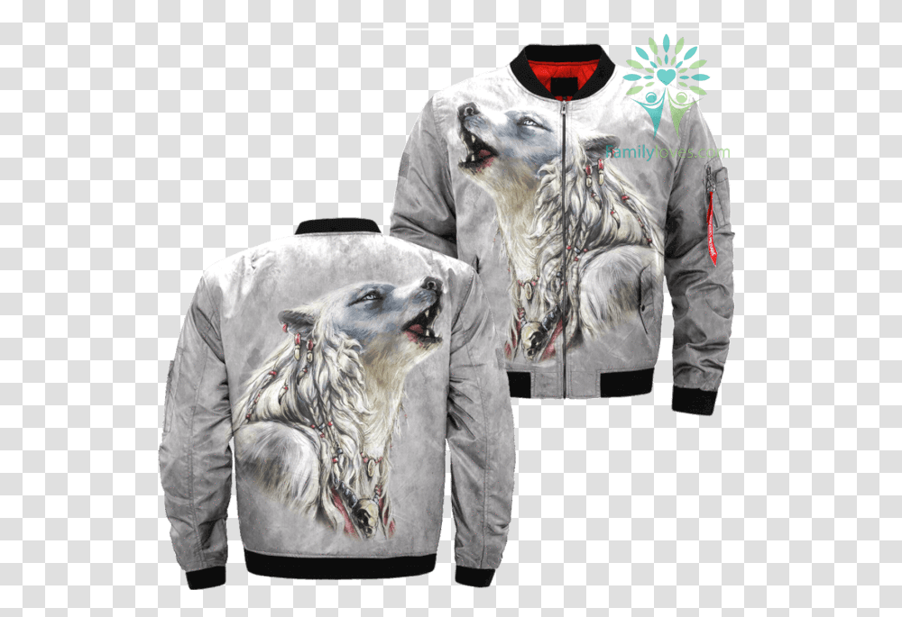 The White Wolf American Native Over Print Bomber Jacket Dream Catcher On Jacket, Sleeve, Sweatshirt, Sweater Transparent Png