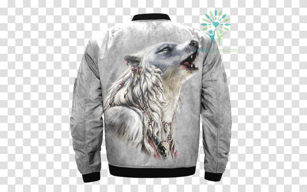 The White Wolf American Native Over Print Bomber Jacket Wolf Jacket, Long Sleeve, Sweatshirt, Sweater Transparent Png