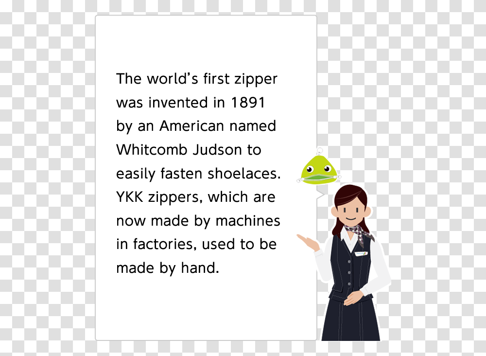 The World's First Zipper Was Invented In 1891 By An Cartoon, Person, Female, Girl Transparent Png
